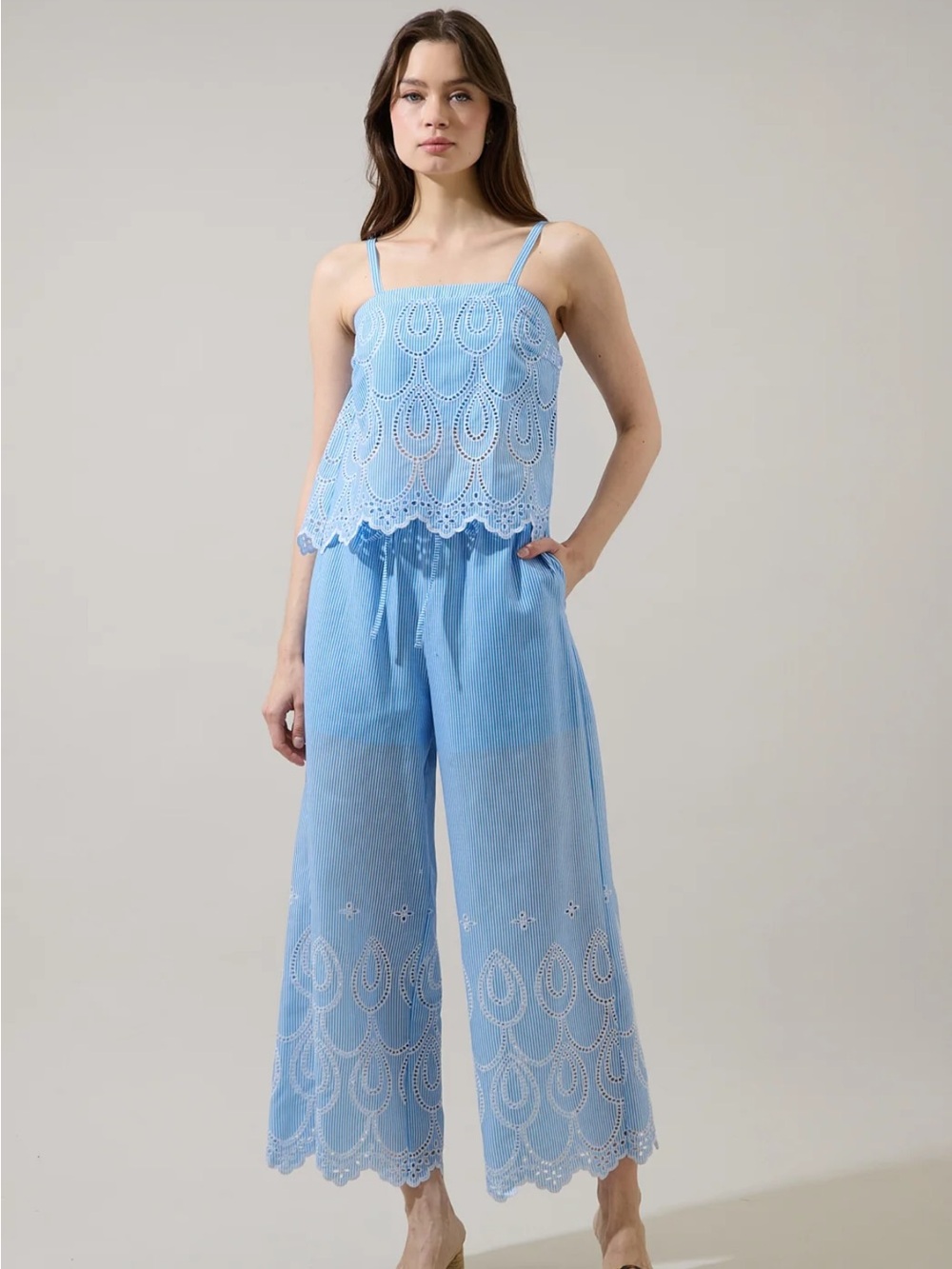 NWT Sugarlips Geyser Striped Eyelet Tank & Pants Set Size L